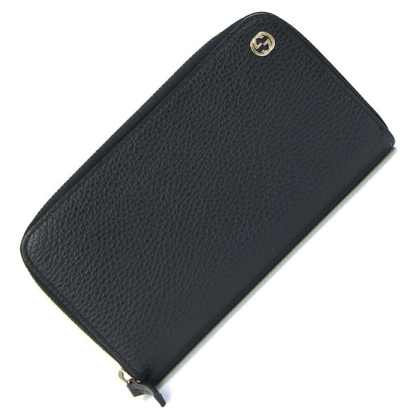 Gucci GG Zip Long Leather Black Wallet Interlocking - Picture 1 of 8